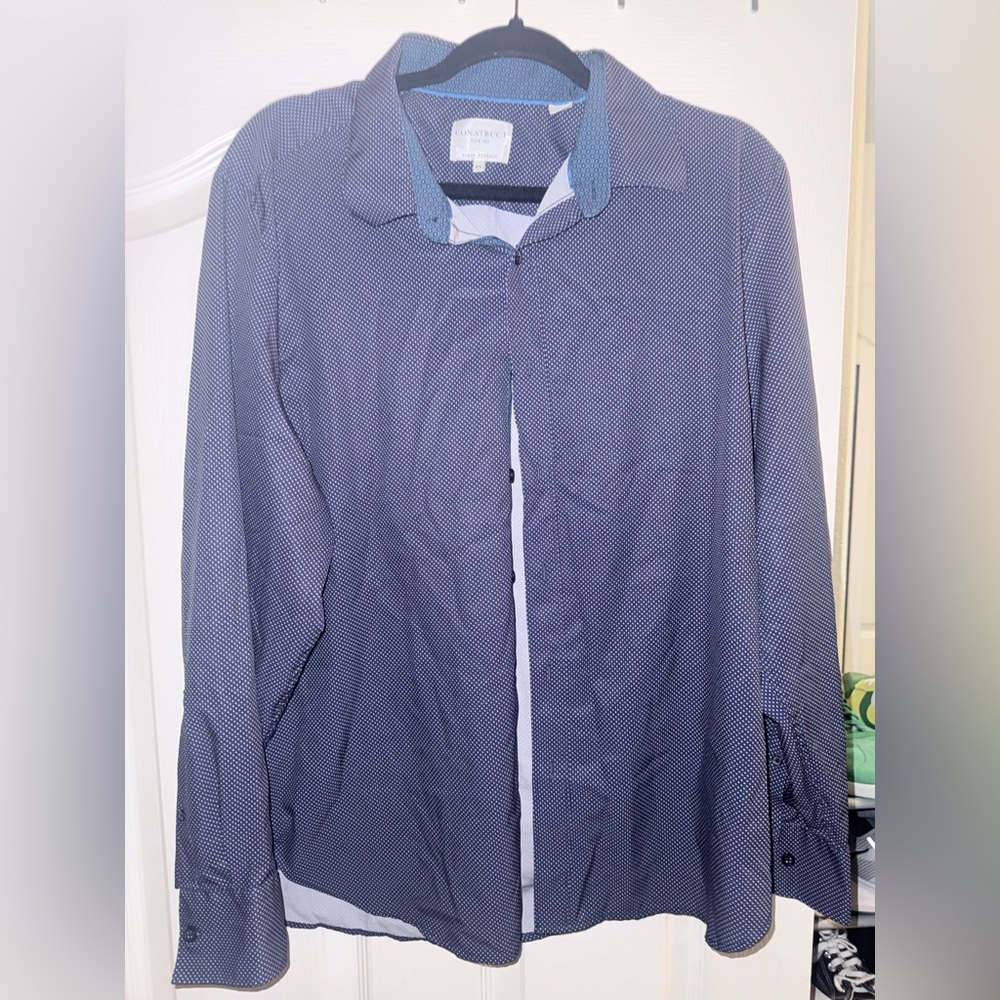 Construct Navy Patterned Dress Shirt